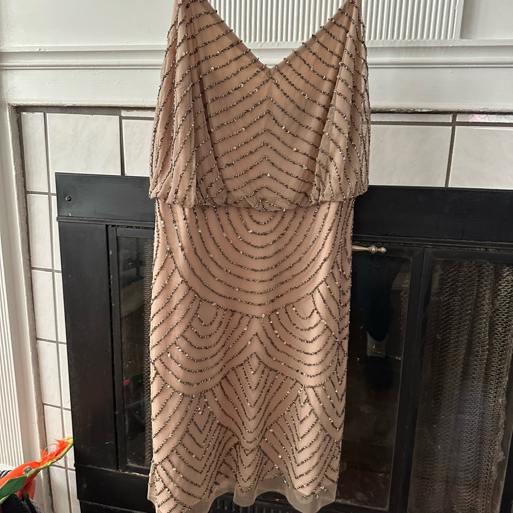 Adrianna Papell Beaded Cream Mini Dress